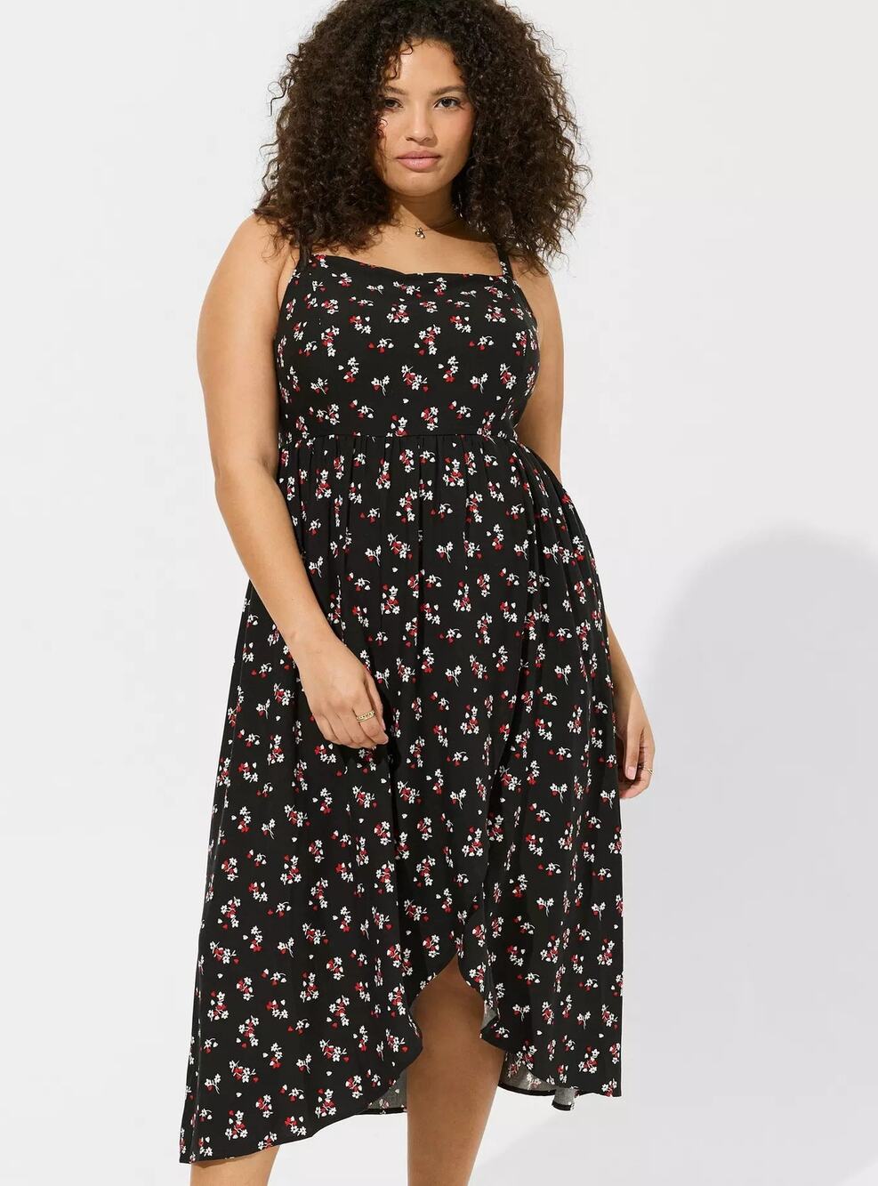 New Torrid Tea Length Challis Square Neck Dress Black Smocked Pocket Strap Sz 1X